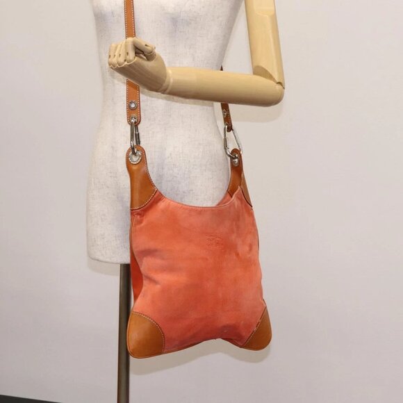 BURBERRY Shoulder Bag Suede Leather Orange Auth - Picture 1 of 16